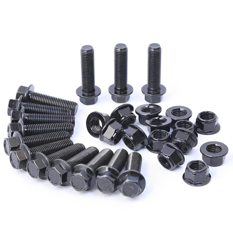 Minho M10-1.25 x 35mm Flange Head Bolts in Carbon Steel Material, Hexagon Screws Come with Flange Nuts,Black Oxide Finish Plated,Full Thread, 14 Sets - Image 1